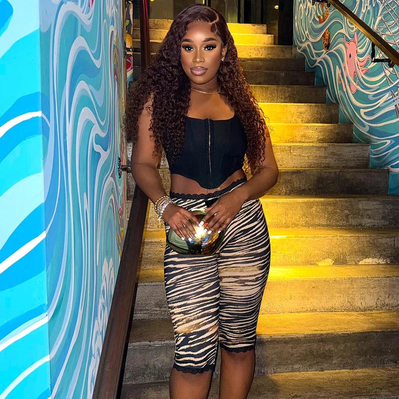 ROVIOO CUTENOVA Sexy Hottie Lace Edge Bow Decoration Leopard Print Slim Seven Pants Summer New Women'S Fashion Street Casual Seven Pant