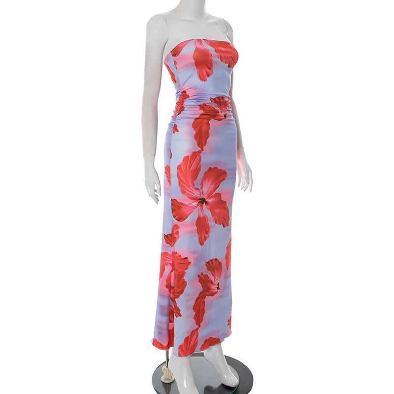 ROVIOO CUTENOVA - Tropical Floral Strapless Maxi Dress