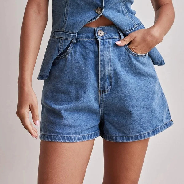 Rovioo High-Waist Denim Shorts