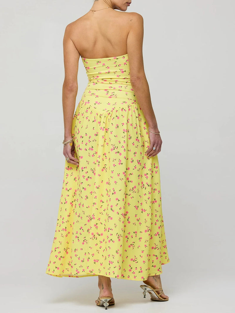 Rovioo Floral Strapless Maxi Dress