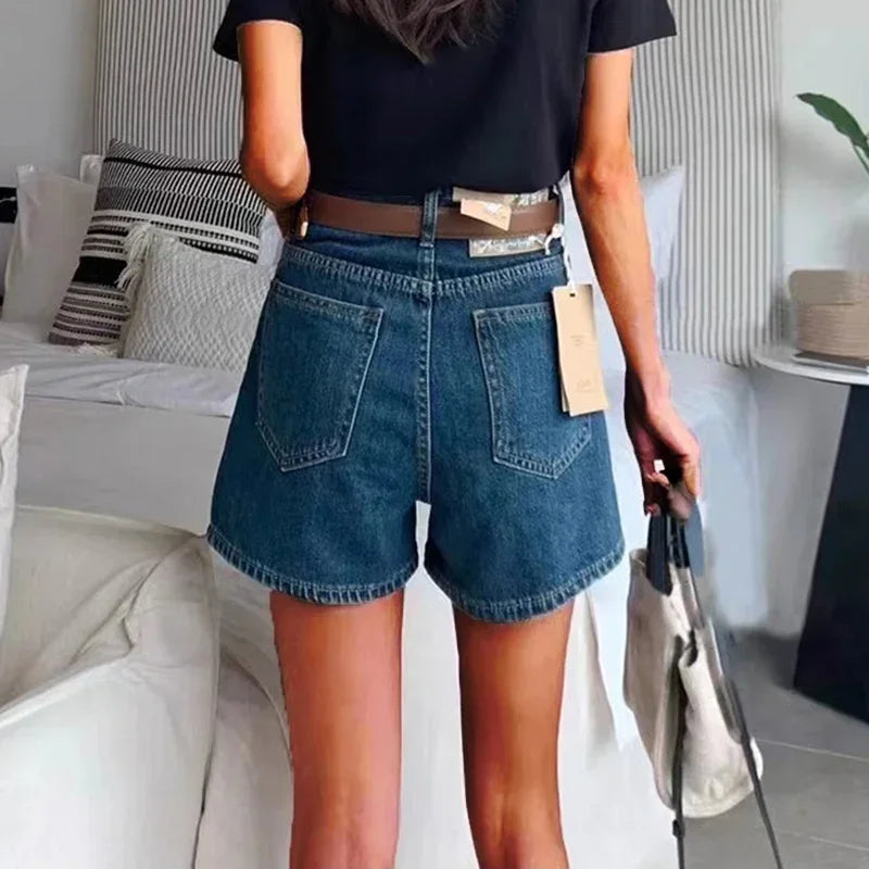 Rovioo Vintage Wide-Leg Denim Shorts