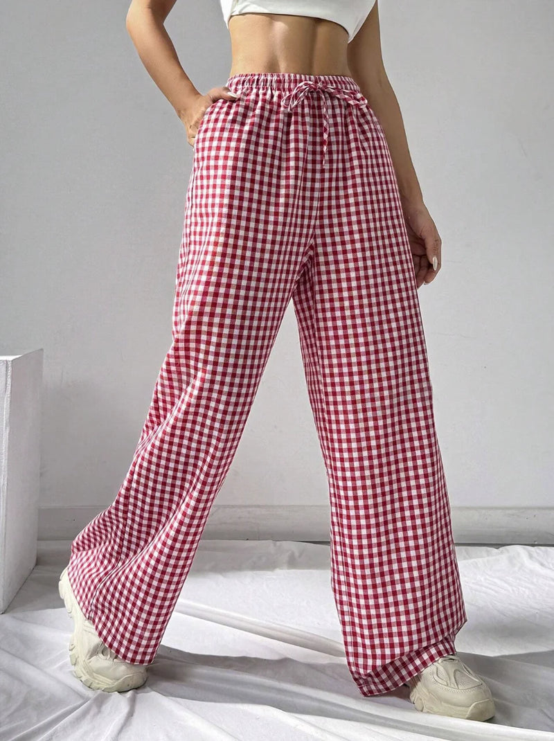 Classic Gingham Wide-Leg Lounge Pants