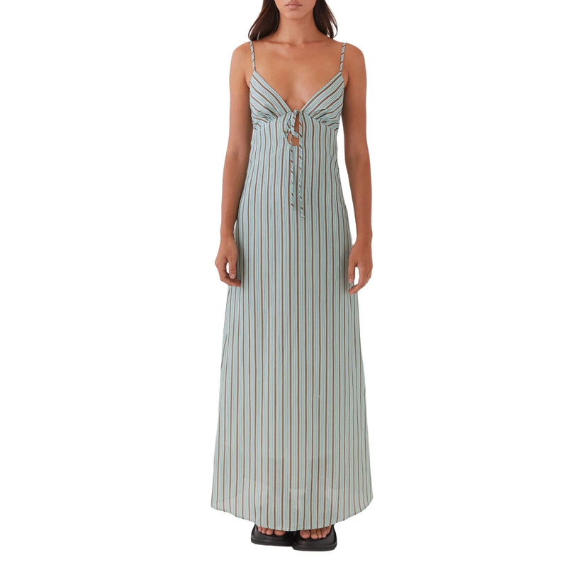 Rovioo Striped Button-Front Maxi Dress