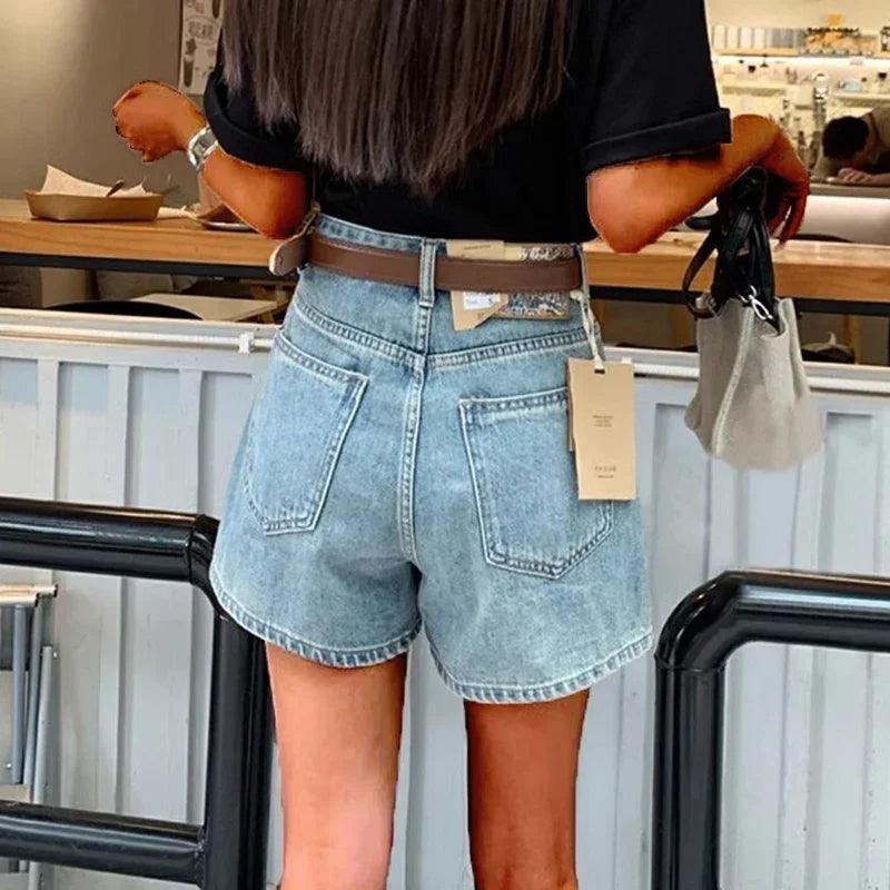 Rovioo Vintage Wide-Leg Denim Shorts