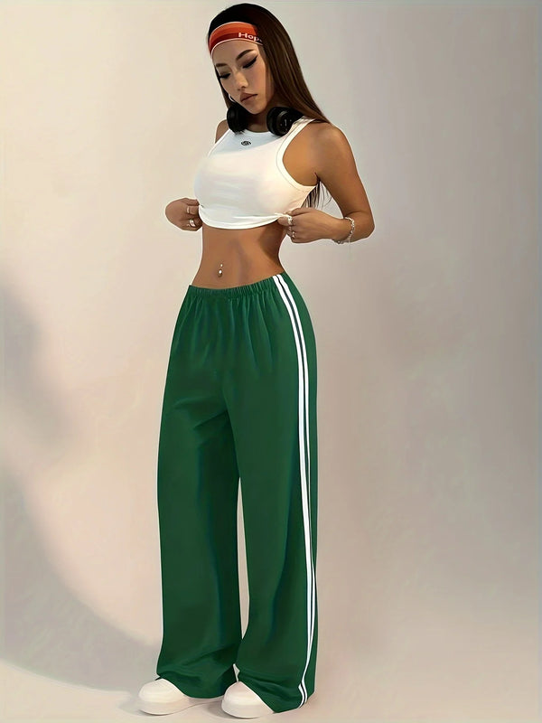 Relaxed Wide-Leg Track Pants with Side Stripe