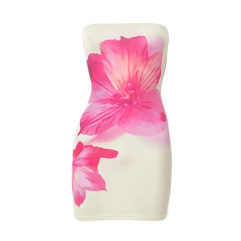 ROVIOO CUTENOVA Tropical Hibiscus Print Tube Dress