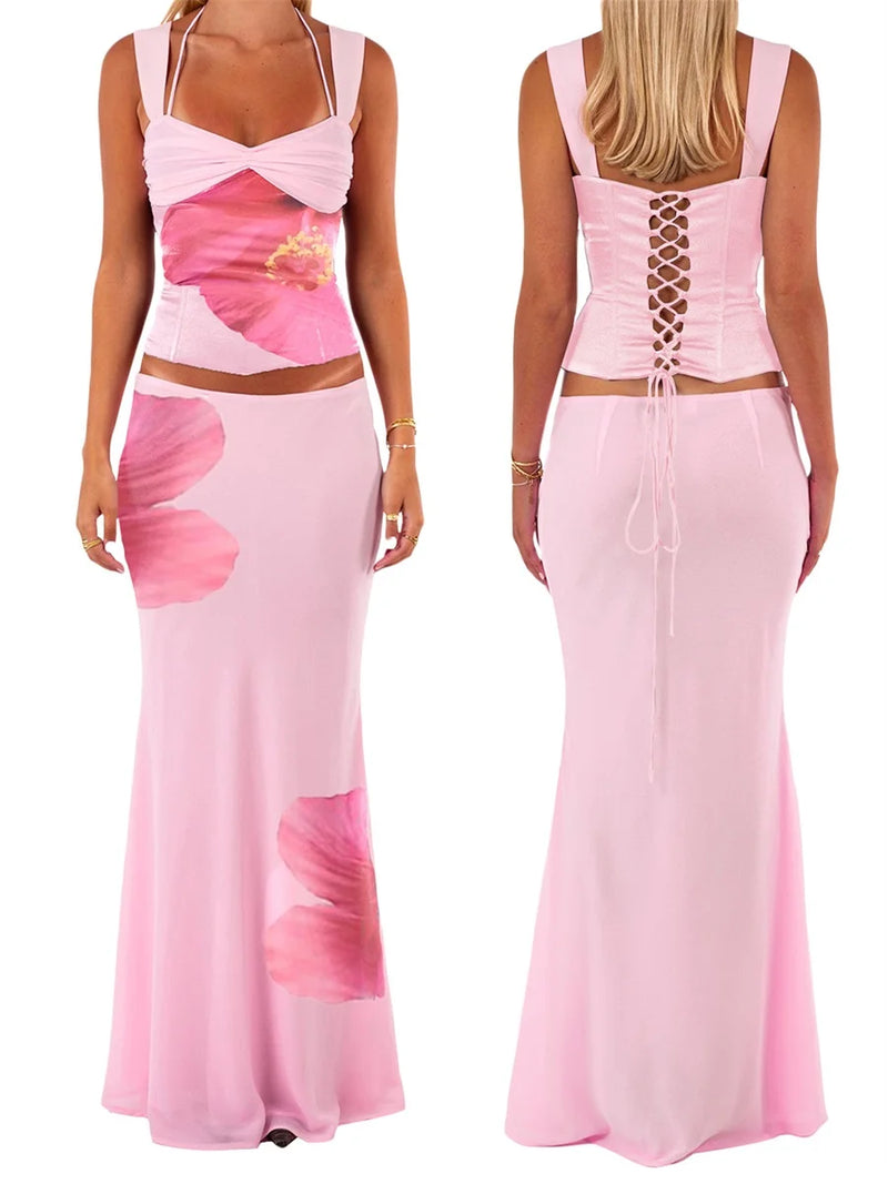 Rovioo CUTENOVA Women’s Summer 2-Piece Retro Maxi Set