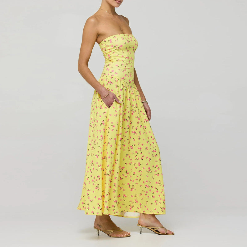 Rovioo Floral Strapless Maxi Dress