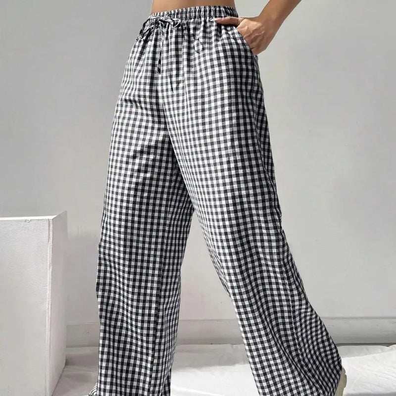 Classic Gingham Wide-Leg Lounge Pants