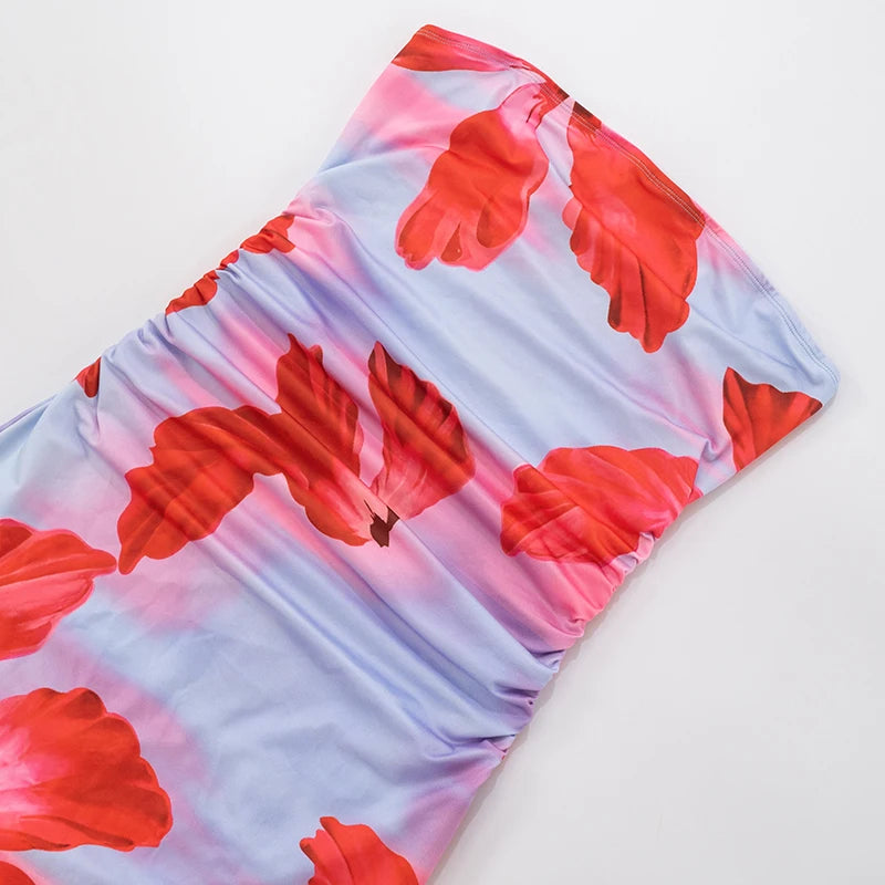 ROVIOO CUTENOVA - Tropical Floral Strapless Maxi Dress