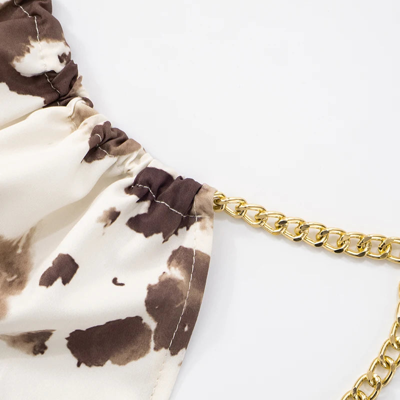 ROVIOO CUTENOVA Cow Print Halter Neck Mini Dress