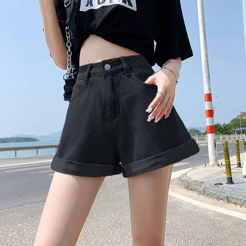 Rovioo High-Waist Denim Shorts