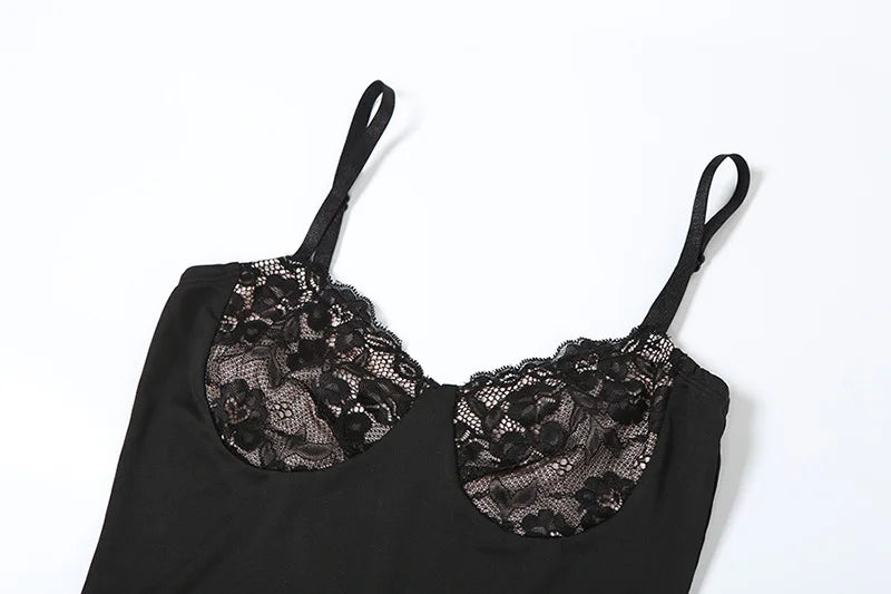 Rovioo Lace Trim Sexy Backless Party Club Birthday Maxi Y2K Dress for Women Summer