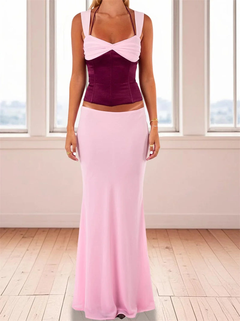 Rovioo CUTENOVA Women’s Summer 2-Piece Retro Maxi Set