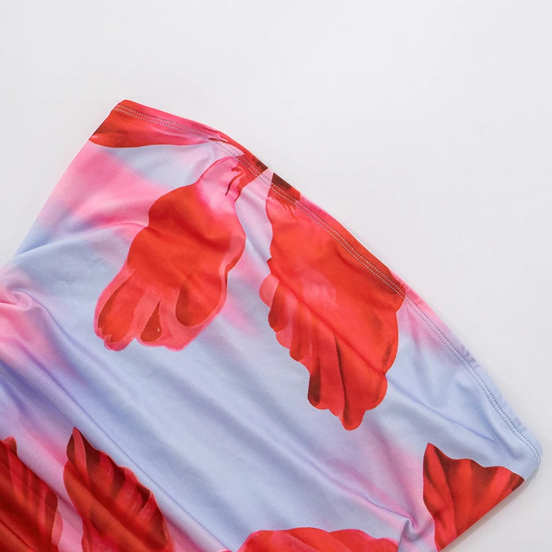 ROVIOO CUTENOVA - Tropical Floral Strapless Maxi Dress