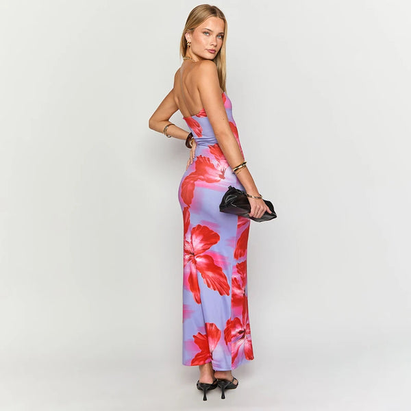 ROVIOO CUTENOVA - Tropical Floral Strapless Maxi Dress