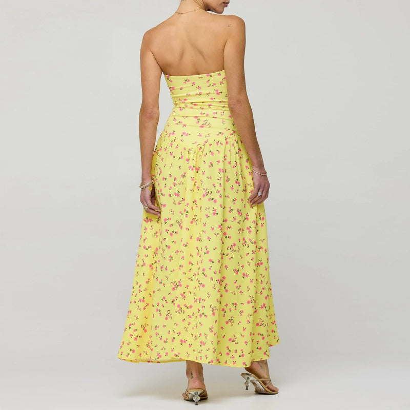 Rovioo Floral Strapless Maxi Dress