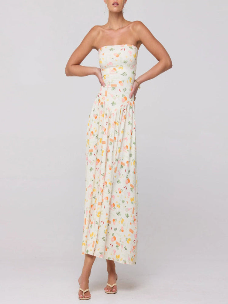 Rovioo Floral Strapless Maxi Dress