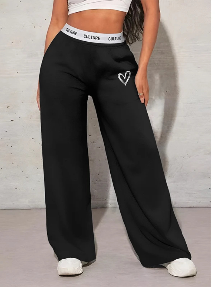 Rovioo Culture Wide-Leg Lounge Pants with Heart Detail